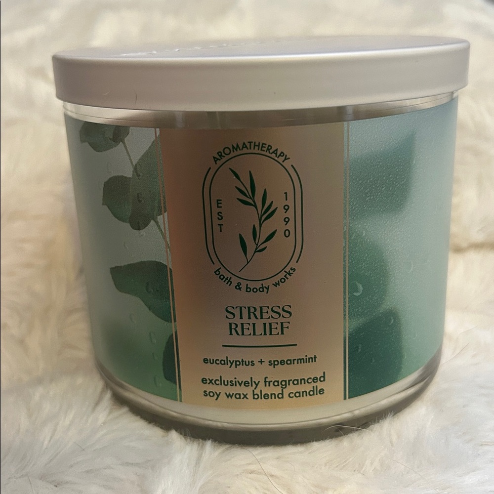 NEW Bath & Body Works Aromatherapy Stress Relief Candle - Eucalyptus & Spearmint - Picture 5 of 8